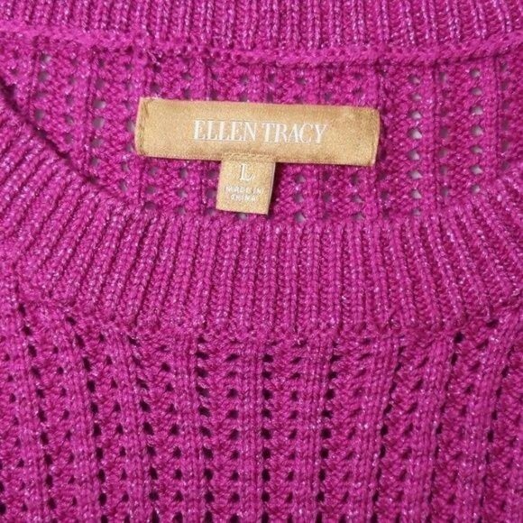 Ellen Tracy Sweater magenta long sleeve crewneck with metallic thread Women's  L - Picture 5 of 8